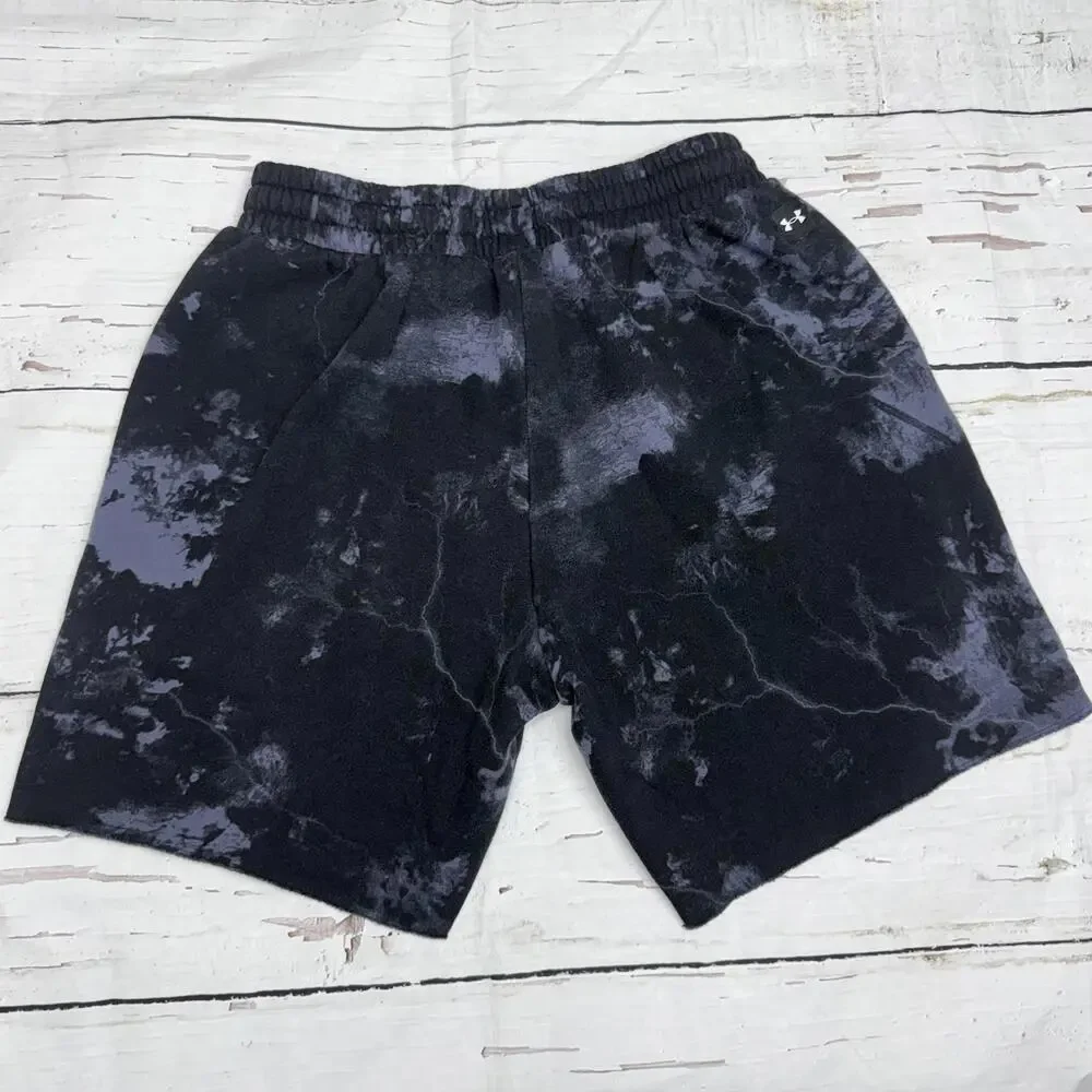 Under Armour Project Rock Fleece Shorts Marble Wash Black L Gym Streetwear - Picture 2 of 11